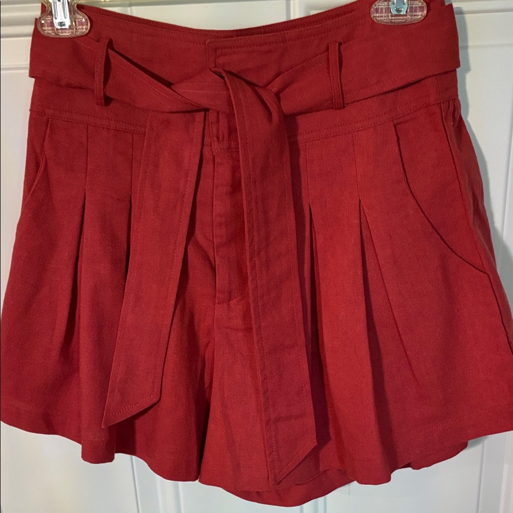 High-Waist Red Tie-Waist Women’s Shorts